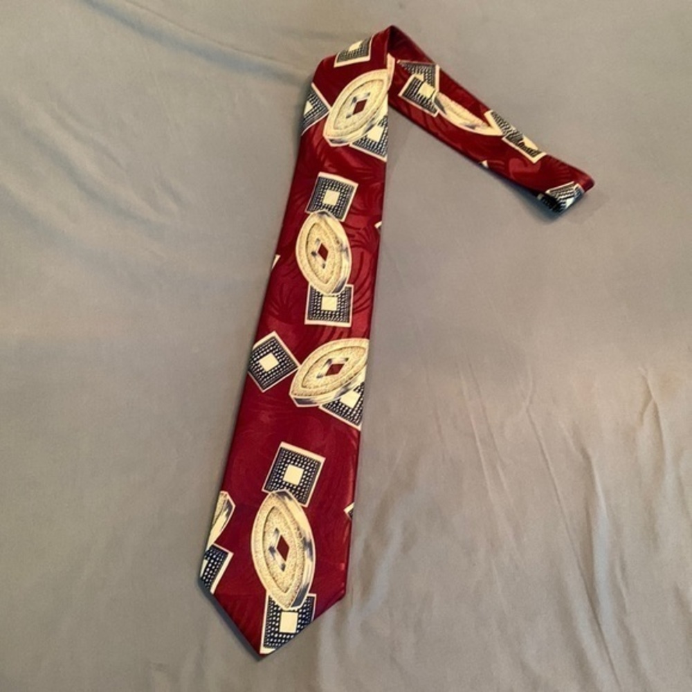 Red Beige Silk Tie Necktie Studio R